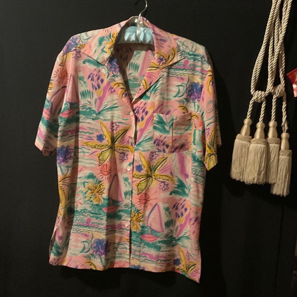Tropical Print Women Casual Button Down Shirt
